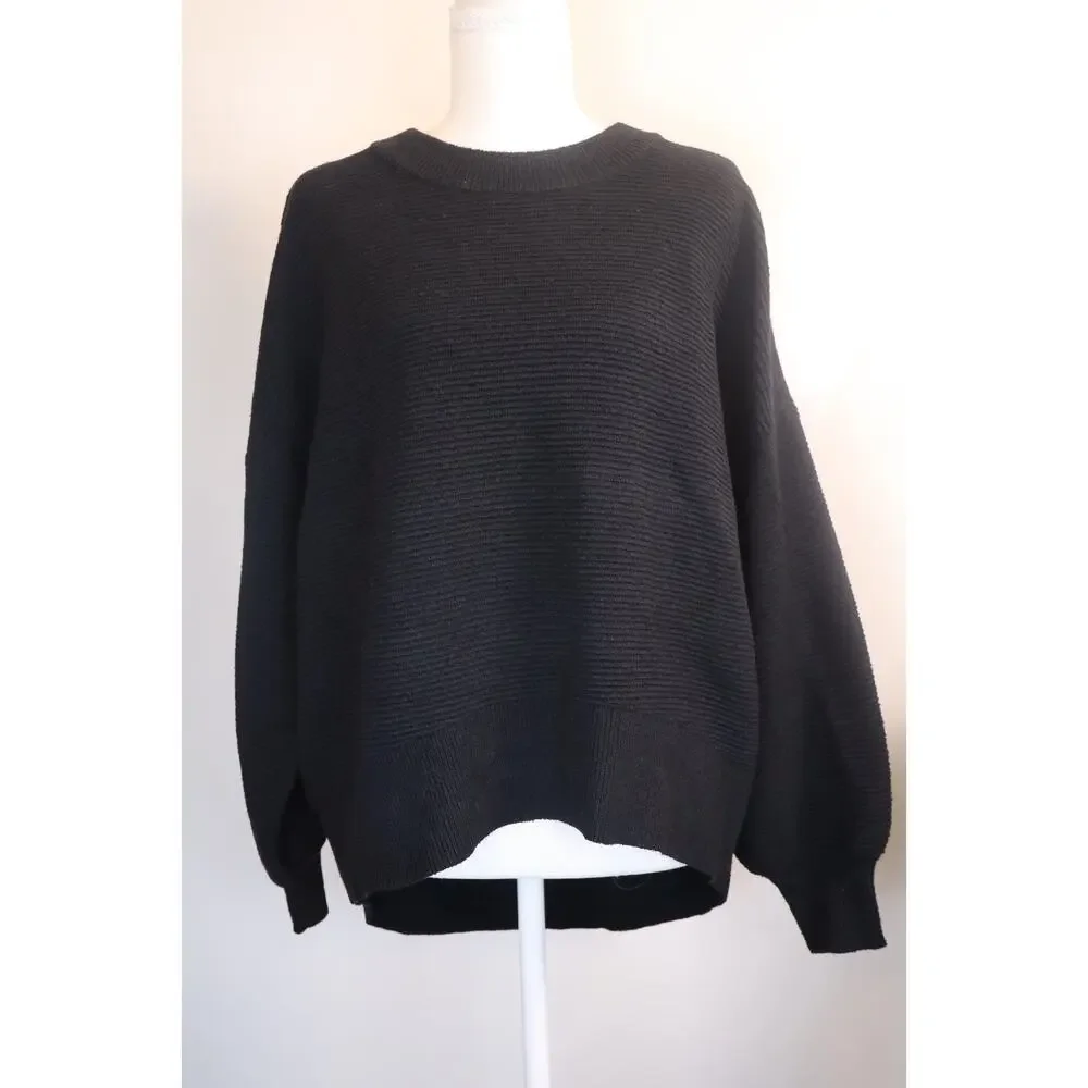 NEW RD Style Abril Women's Black Hi Low Ribbed Balloon Sleeve Sweater Size M